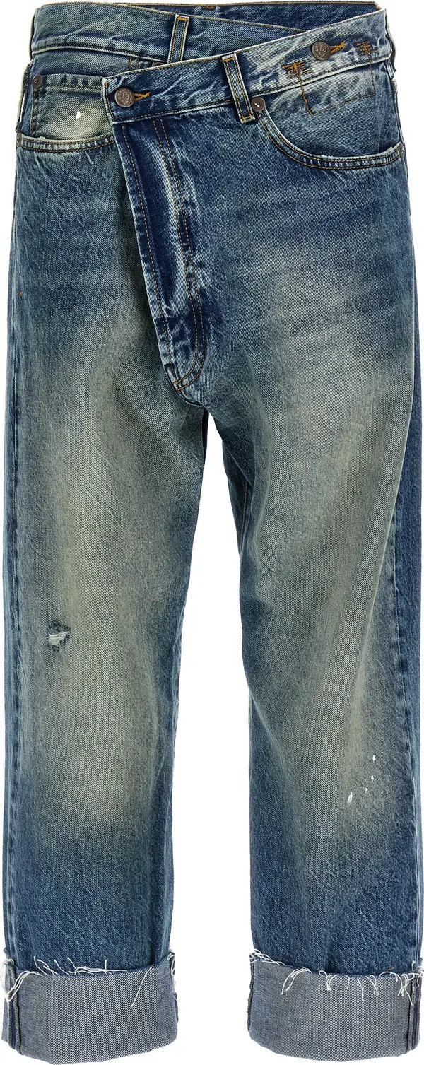 Blue Cotton Straight-Leg Jeans