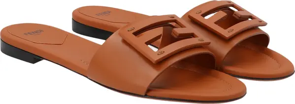 Brown Lamb Leather Slides