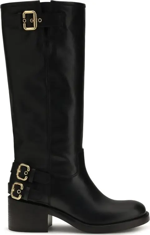 Black Calf Leather Bos Taurus Flat Boots