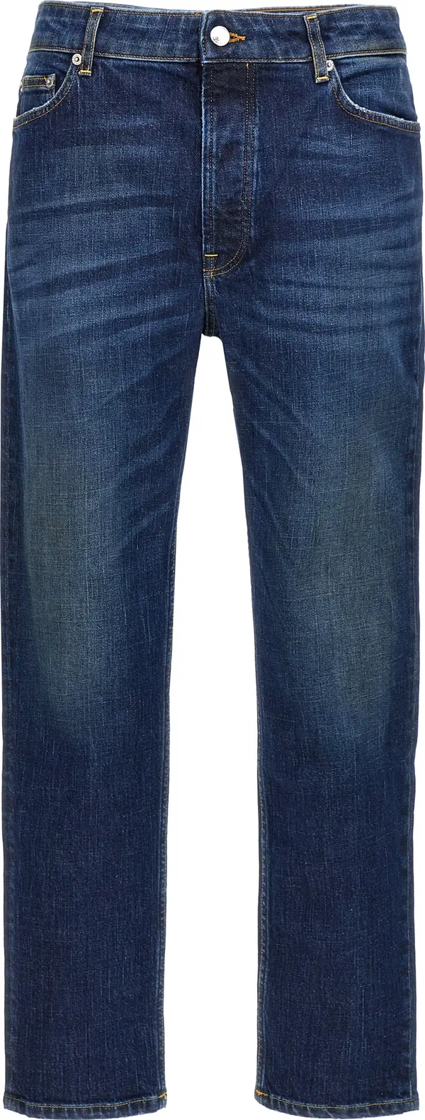 Blue Cotton Straight-Leg Jeans