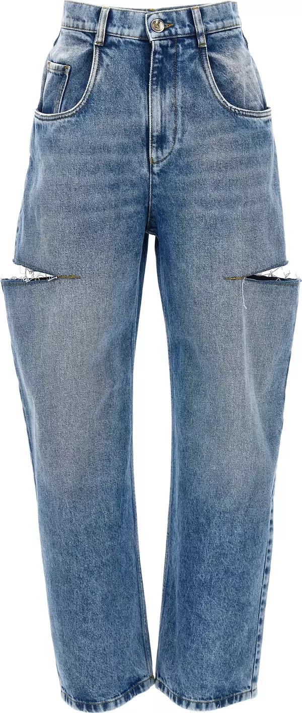 Blue Cotton Straight-Leg Jeans