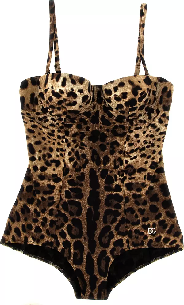 Brown Polyamide One-Piece Swimsuit