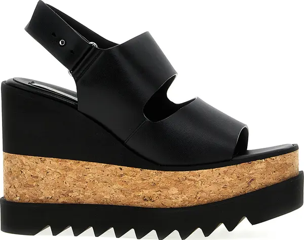 Black Polyester Wedge Sandals
