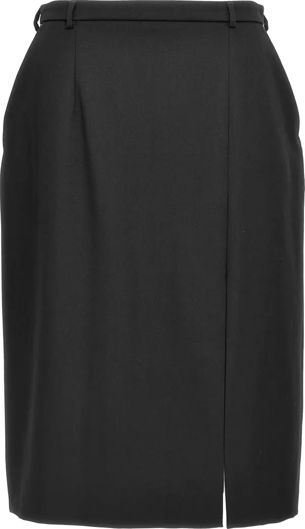 Black Virgin Wool Midi Skirt