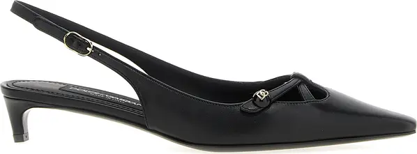 Black Lamb Leather Mid Heel Pumps