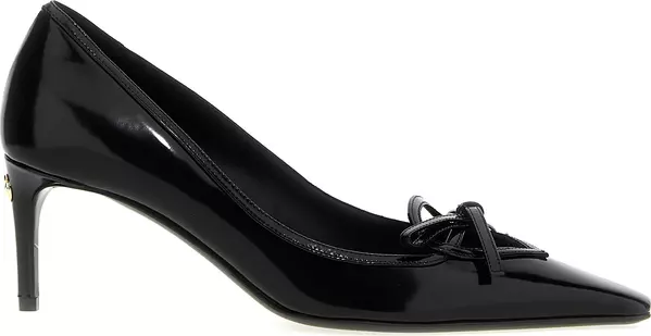 Black Calfskin Mid Heel Pumps