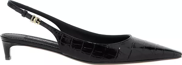 Black Calfskin Mid Heel Pumps