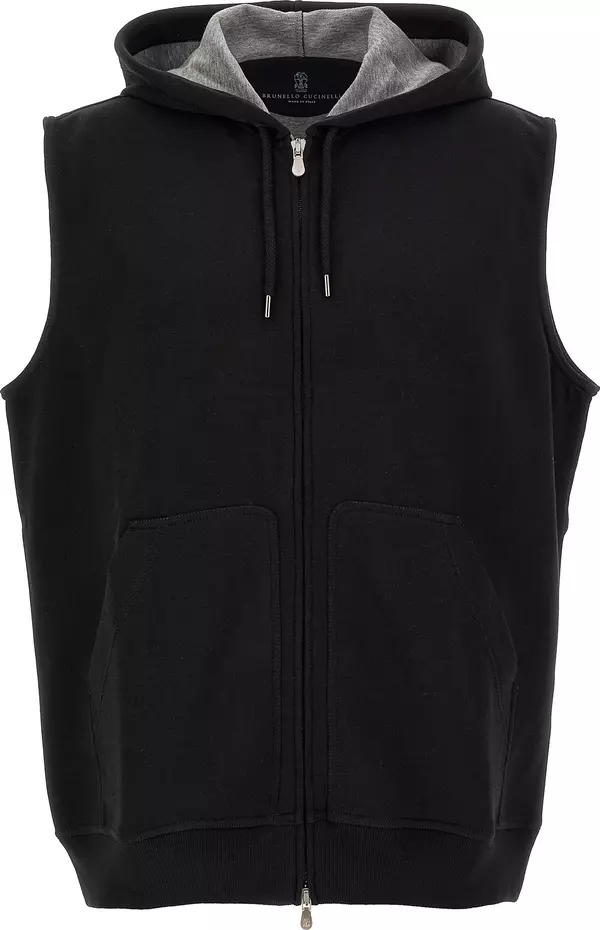 Black Cotton Sleeveless Jacket