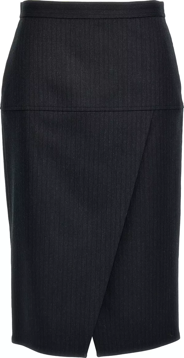 Gray Virgin Wool Midi Skirt