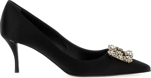 Black Viscose Mid Heel Pumps