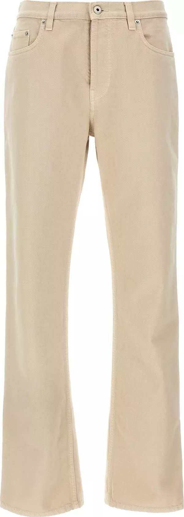 Beige Cotton Casual Pants