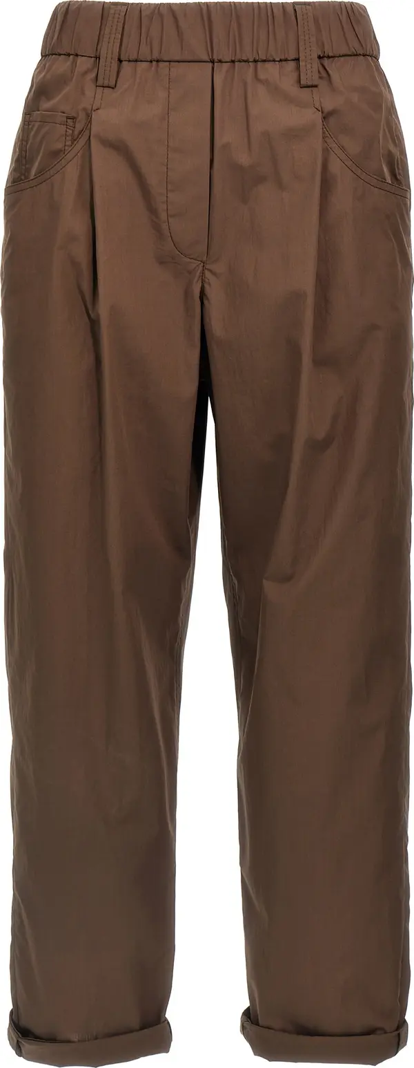 Brown Cotton Casual Pants