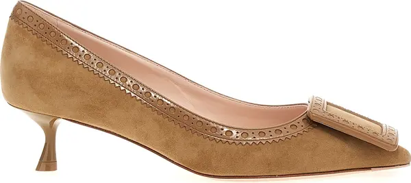 Beige Goatskin Mid Heel Pumps