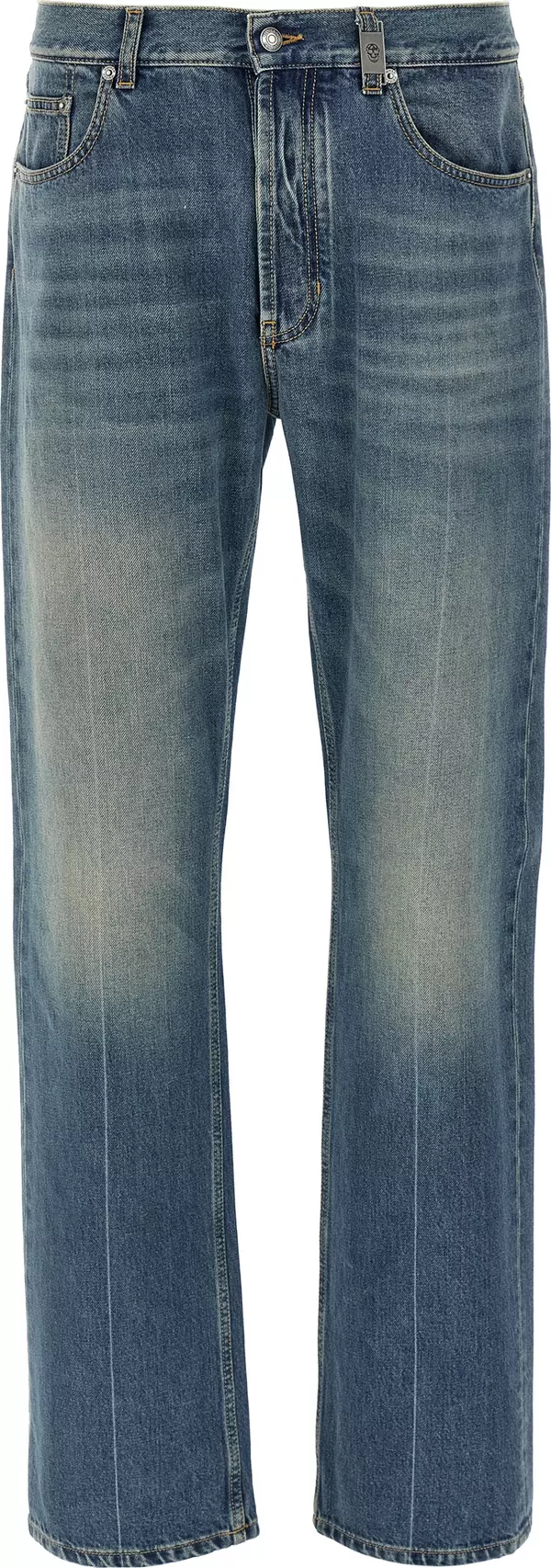 Blue Cotton Straight-Leg Jeans