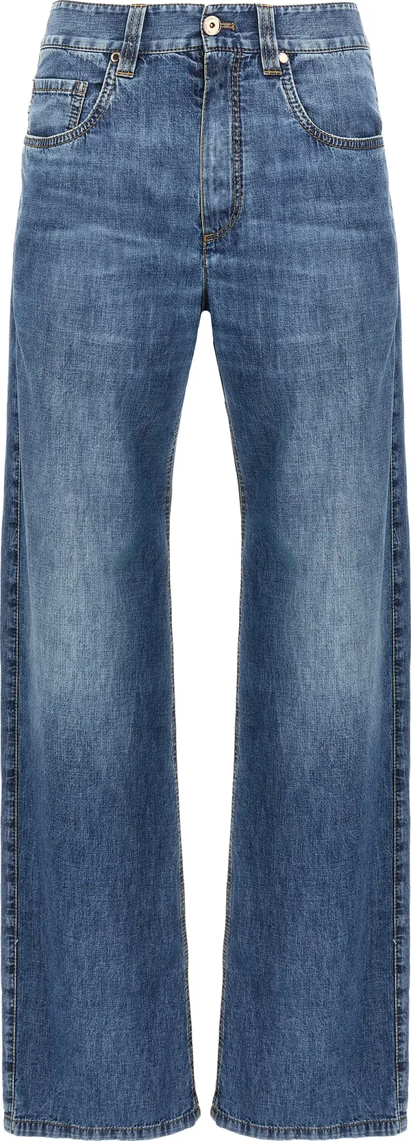 Blue Cotton Straight-Leg Jeans