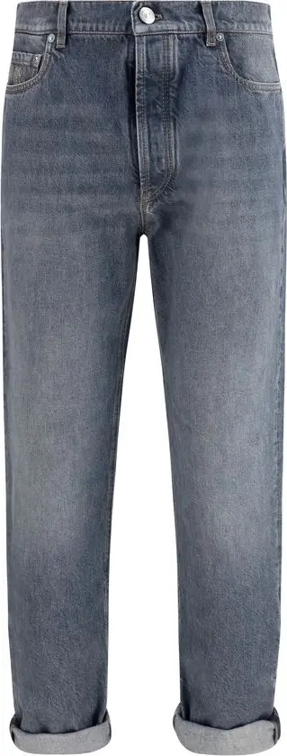 Gray Cotton Straight-Leg Jeans