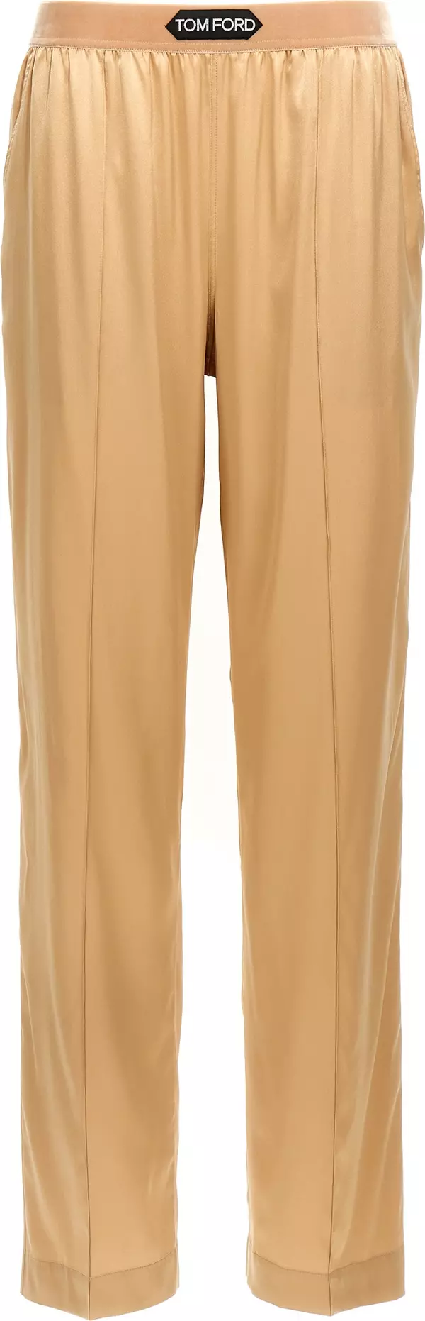 Beige Silk Casual Pants
