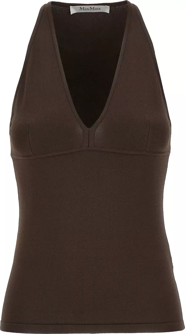 Brown Viscose Sleeveles T-Shirt