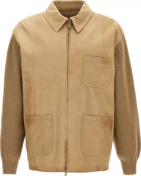 Beige Cowhide Leather Jacket