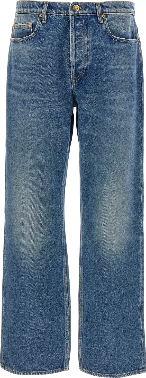 Blue Cotton Straight-Leg Jeans