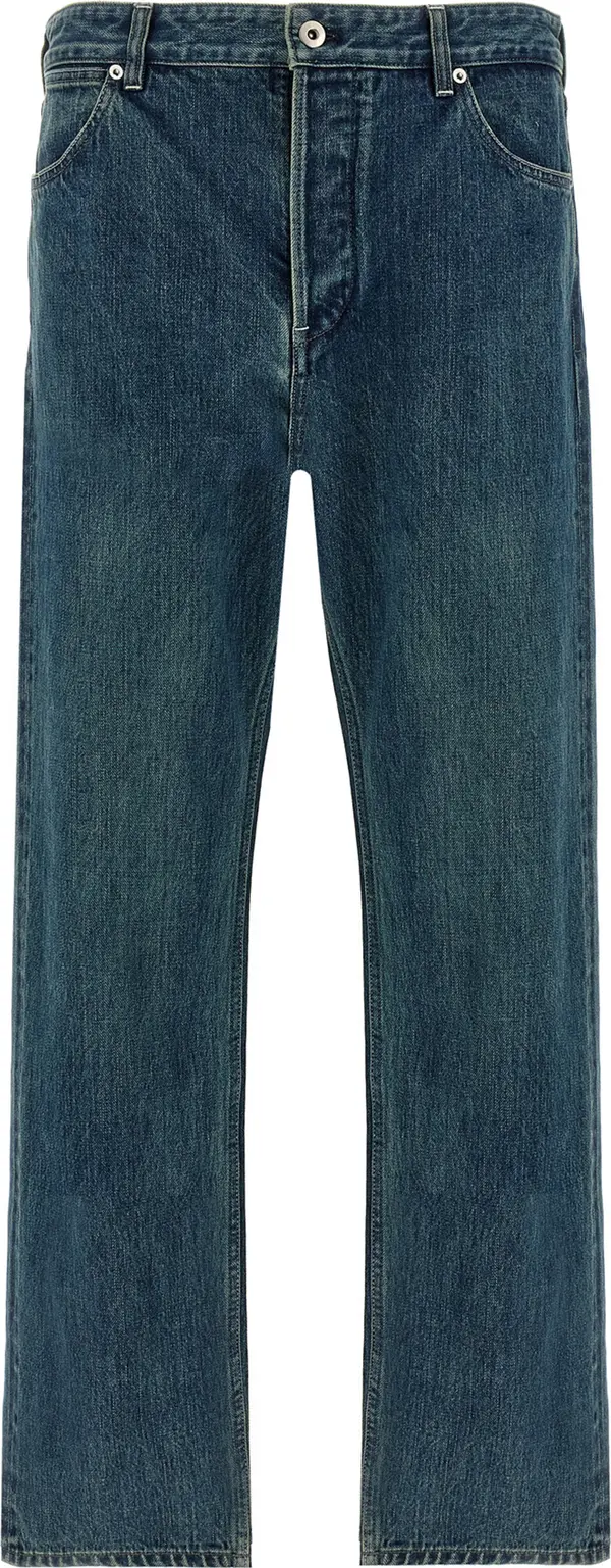Blue Cotton Straight-Leg Jeans