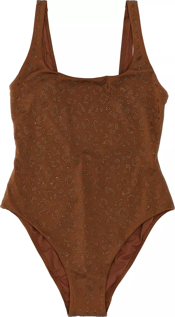 Brown Polyester One-Piece Swimsuit