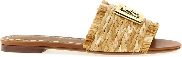 Brown Raffia Slides