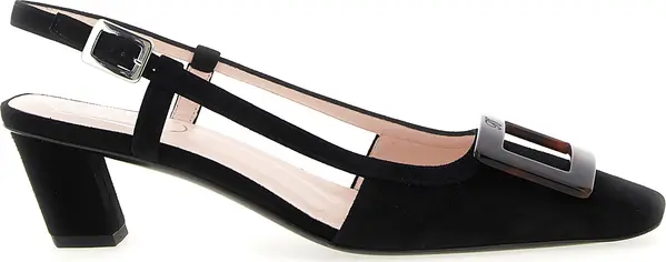 Black Goatskin Mid Heel Pumps