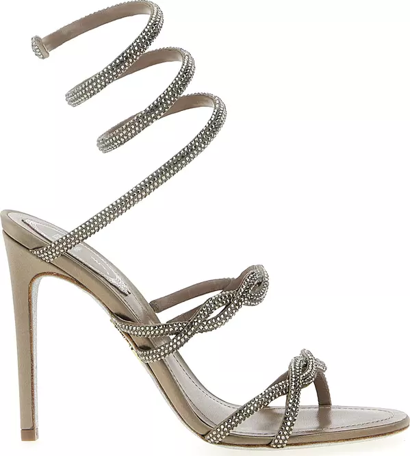 Gray Satin Stiletto Heel Sandals