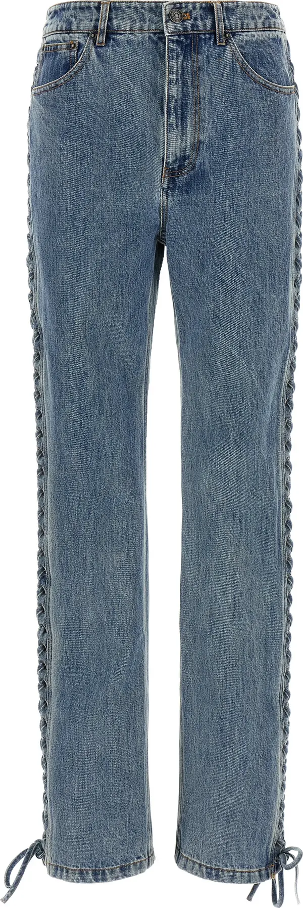 Blue Cotton Straight-Leg Jeans