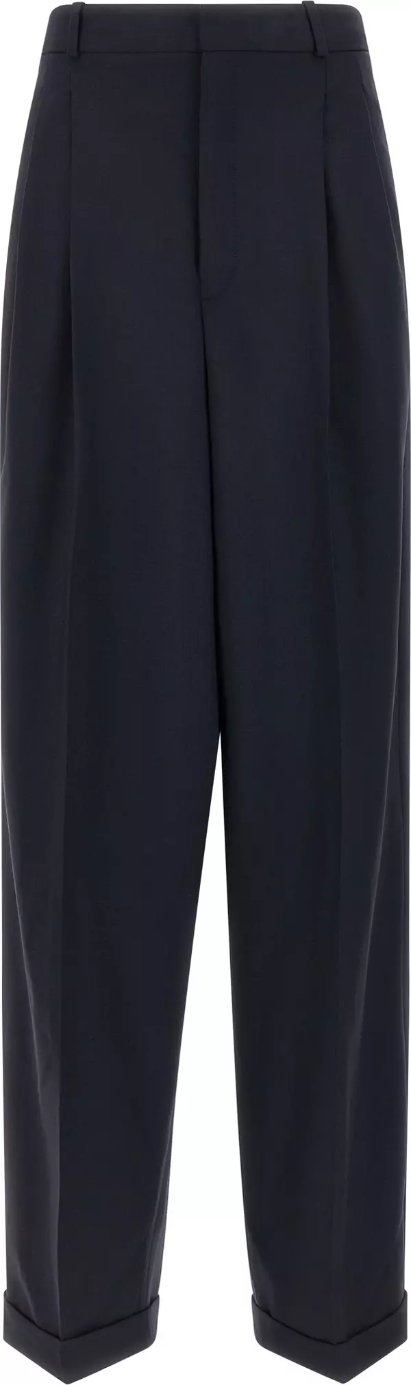 Blue Wool Casual Pants