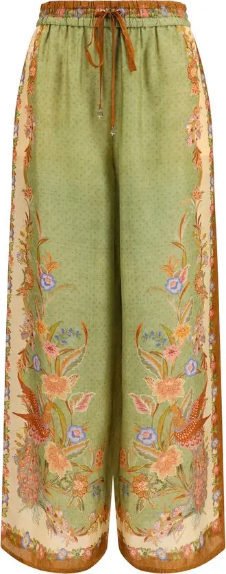 Multicolor Silk Casual Pants
