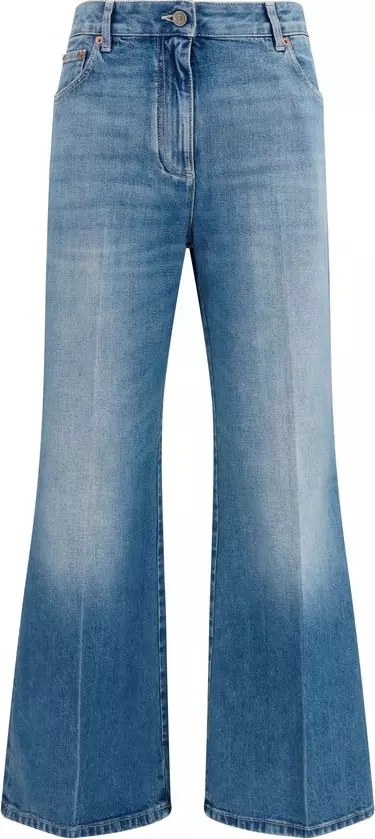 Blue Cotton Straight-Leg Jeans