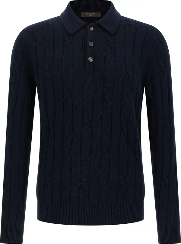 Blue Virgin Wool Polo Shirt