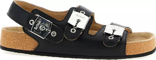 Black Calfskin Flat Sandals