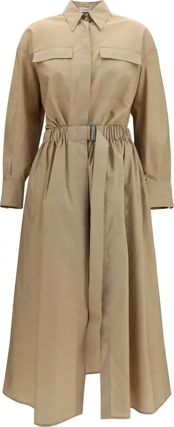 Beige Cotton Casual Dress
