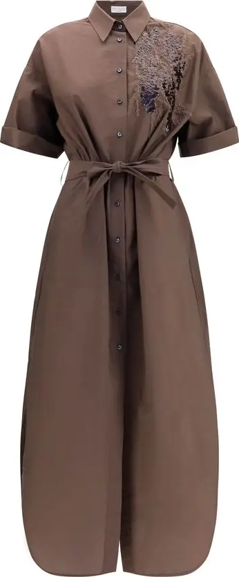 Brown Cotton Casual Dress
