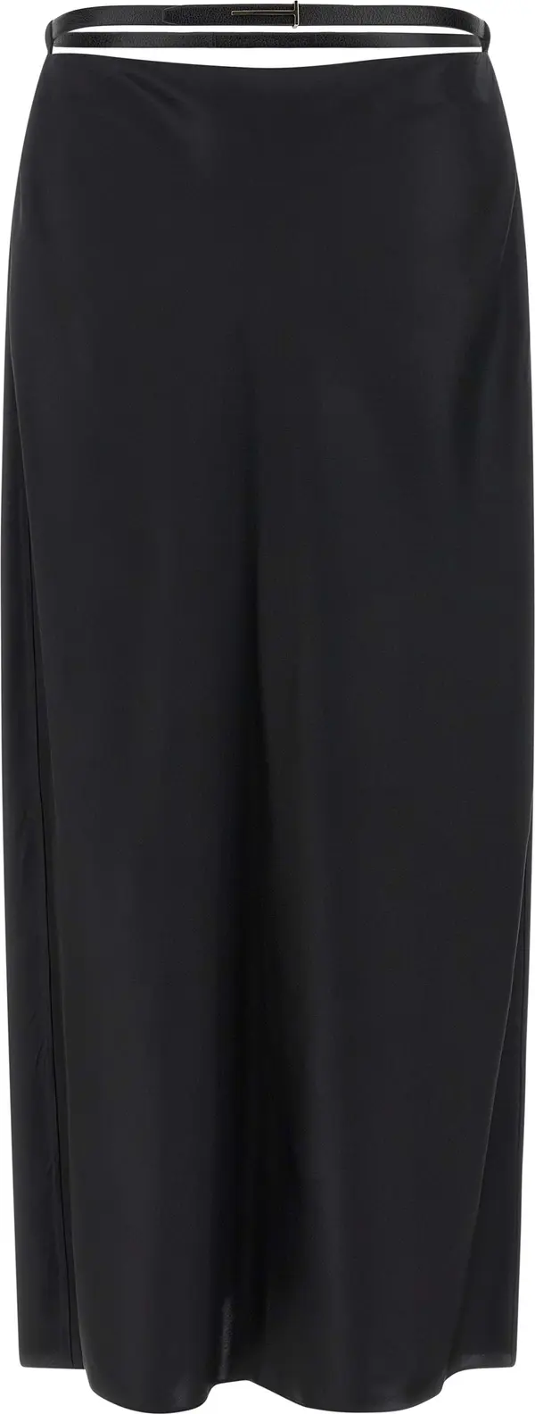 Black Silk Midi Skirt
