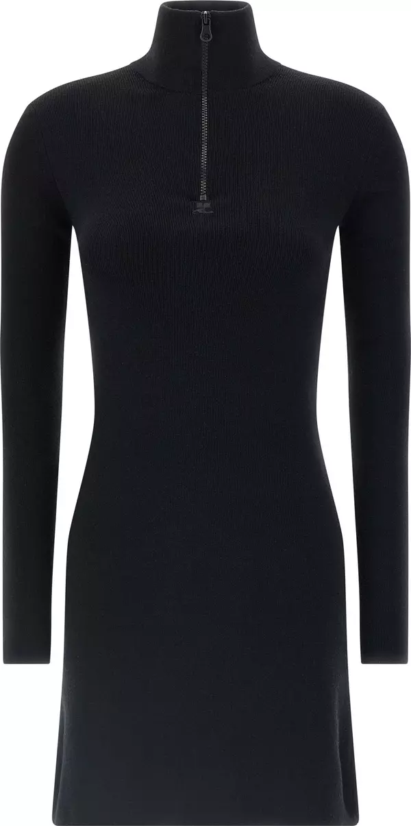 Black Merino Wool Short Dress