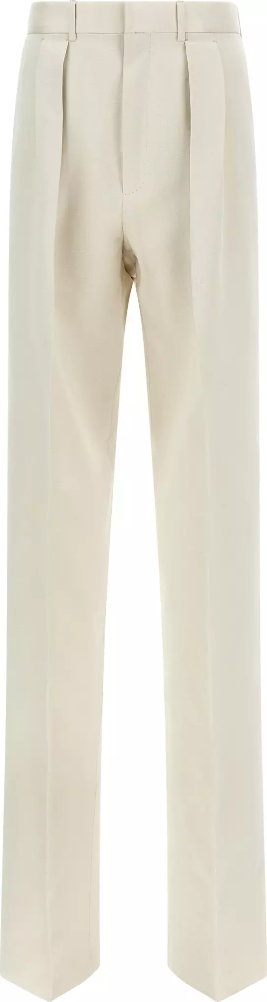 Beige Cotton Casual Pants