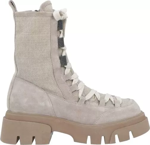Beige Leather Lace-Up Boots
