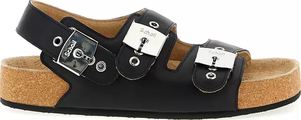 Black Calfskin Flat Sandals