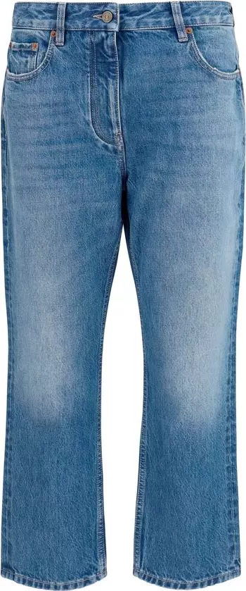 Blue Cotton Straight-Leg Jeans