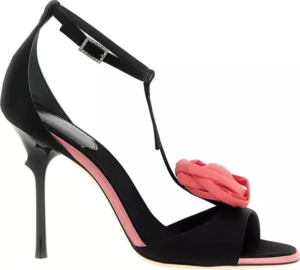 Black Viscose Stiletto Heel Sandals