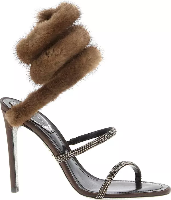 Brown Satin Stiletto Heel Sandals