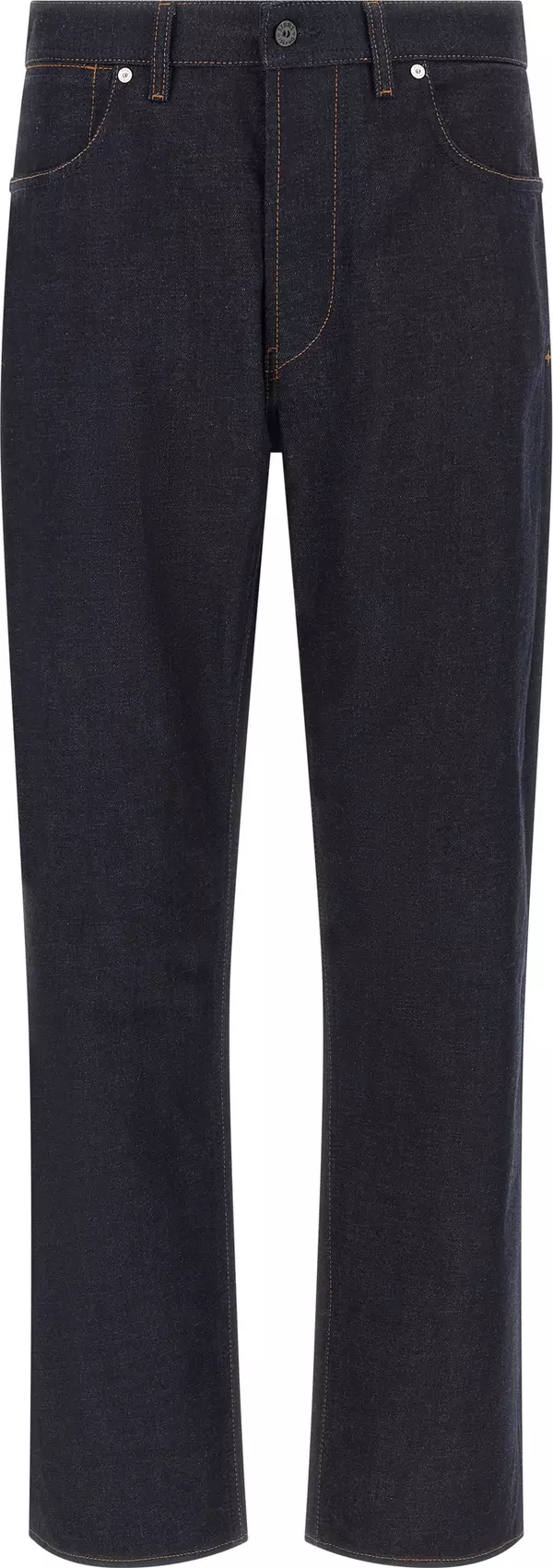 Blue Cotton Straight-Leg Jeans