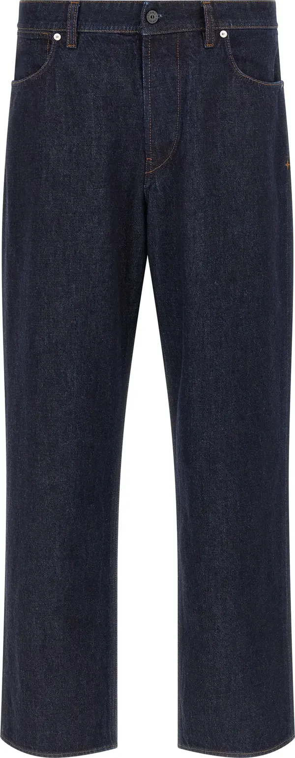 Blue Cotton Straight-Leg Jeans