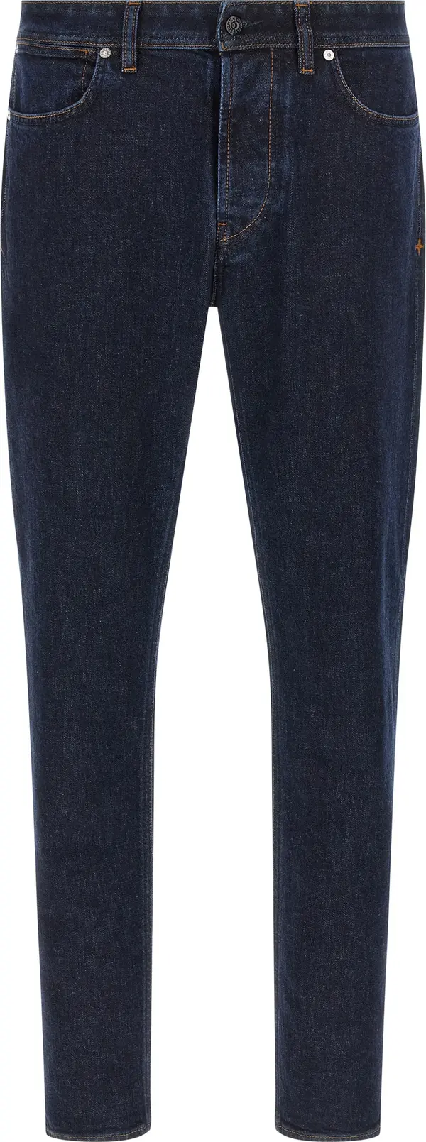 Blue Cotton Straight-Leg Jeans