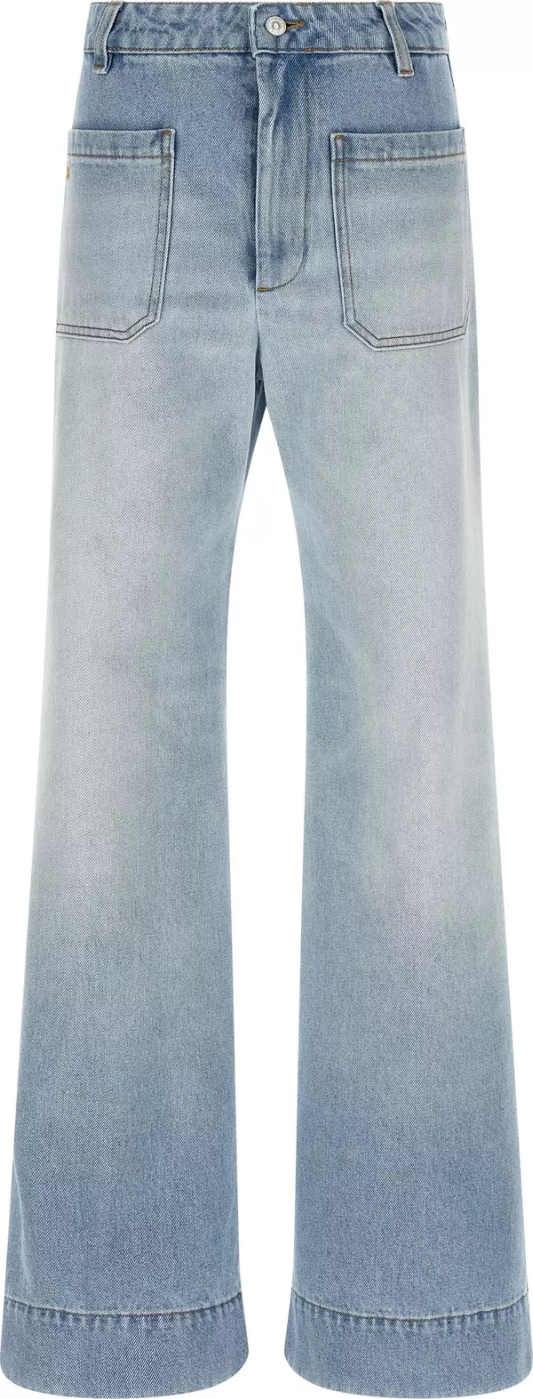 Blue Cotton Flared Jeans