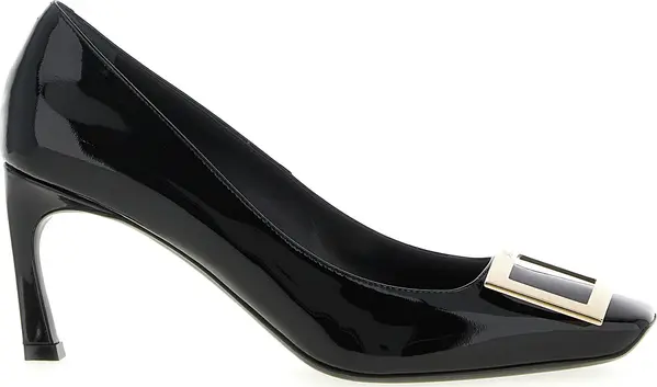 Black Calfskin Mid Heel Pumps